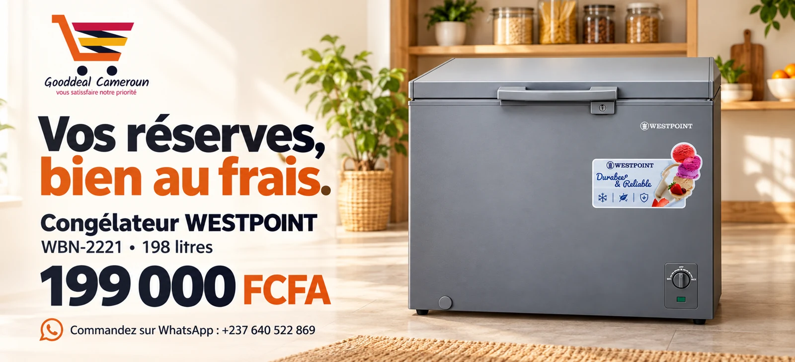 Gooddeal Cameroun, Congélateur WESTPOINT 198 litres, 199 000 FCFA