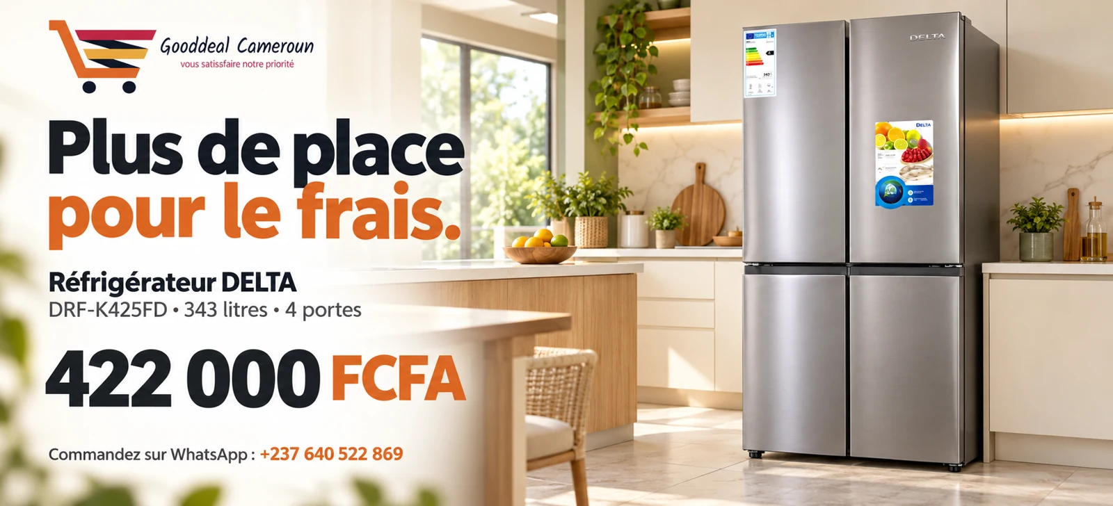 Gooddeal Cameroun, Réfrigérateur DELTA 343 litres, 422 000 FCFA