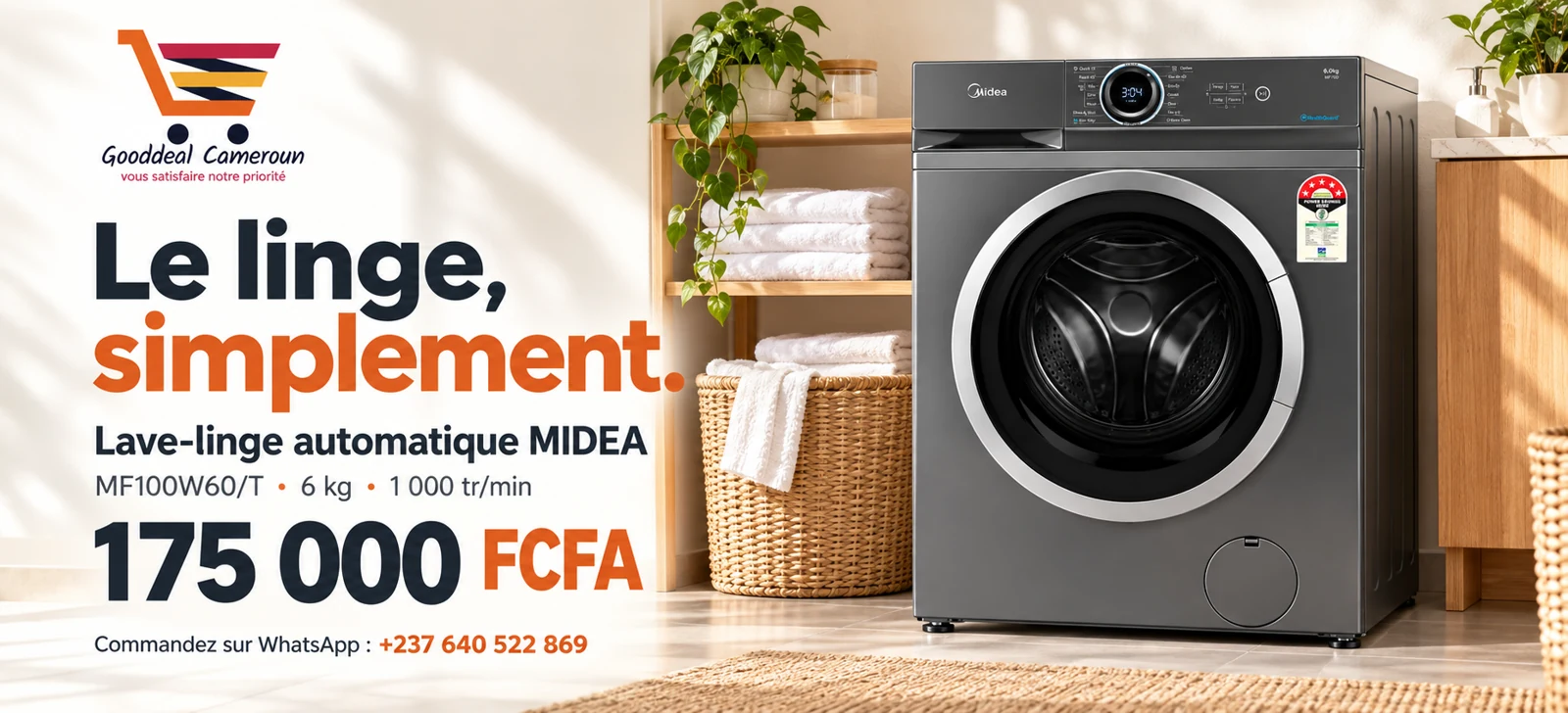 Gooddeal Cameroun, Machine à laver MIDEA 6 kg, 175 000 FCFA