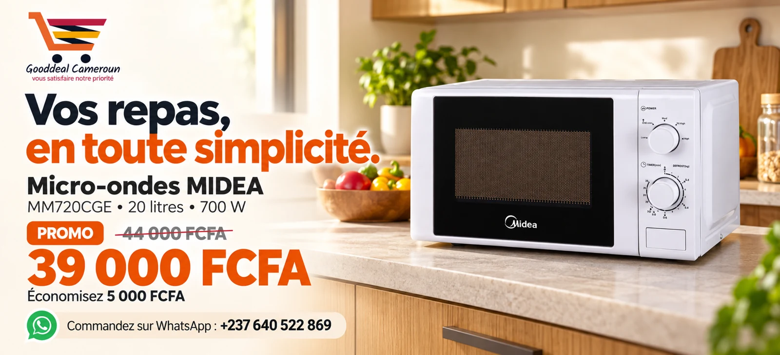 Gooddeal Cameroun, Micro-ondes MIDEA MM720CGE, 39 000 FCFA