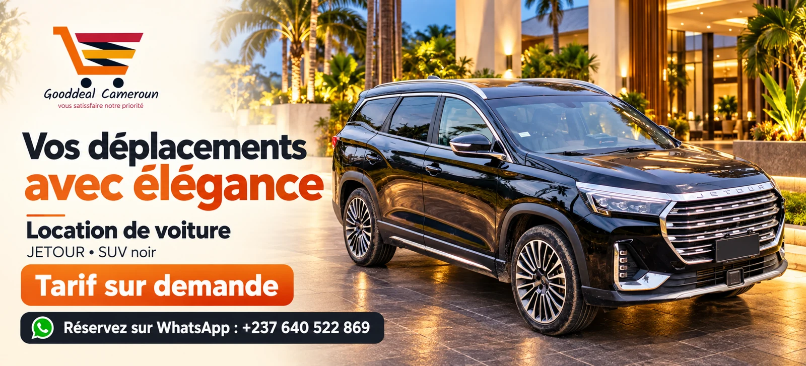 Gooddeal Cameroun, Vos déplacements avec élégance, Location de voiture JETOUR noir