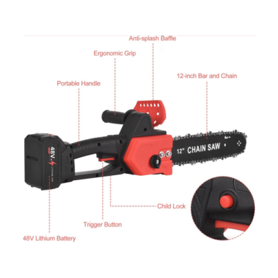 Tronçonneuse électrique sans fil de 12 pouces - batterie 48V - 4000mAh - 1000W + 03Mois Garantie
